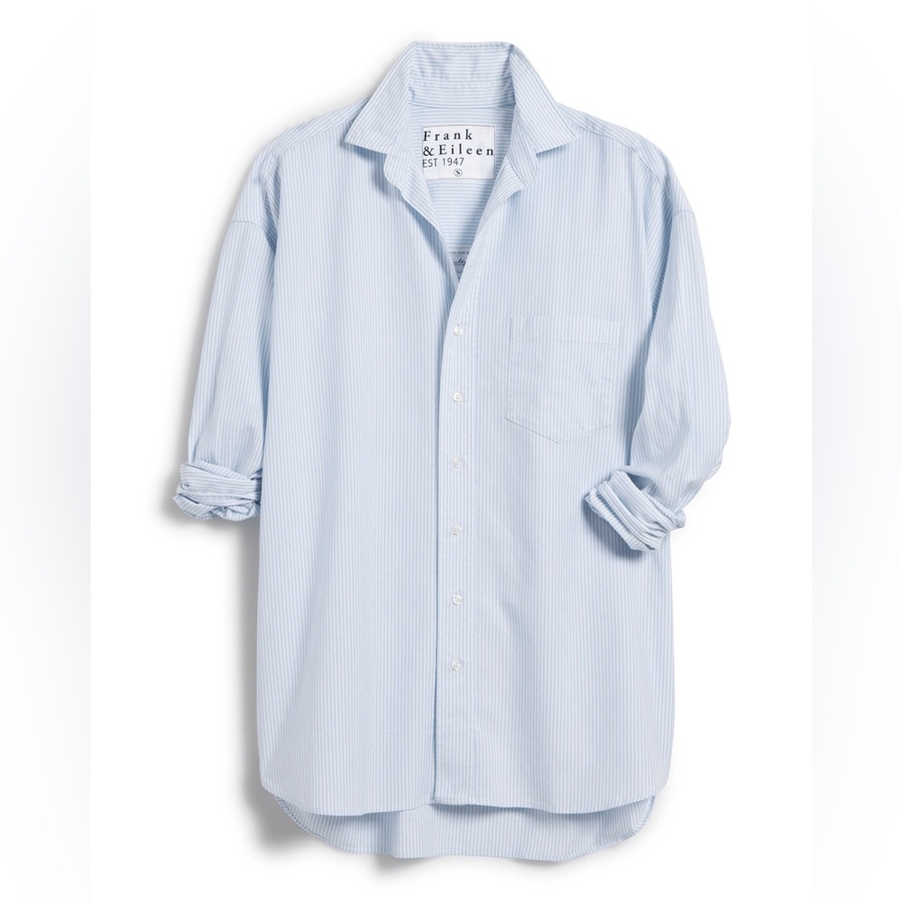 Frank & Eileen Frank Button Down Shirt Womens XS Blue White Stripes Cotton Italy